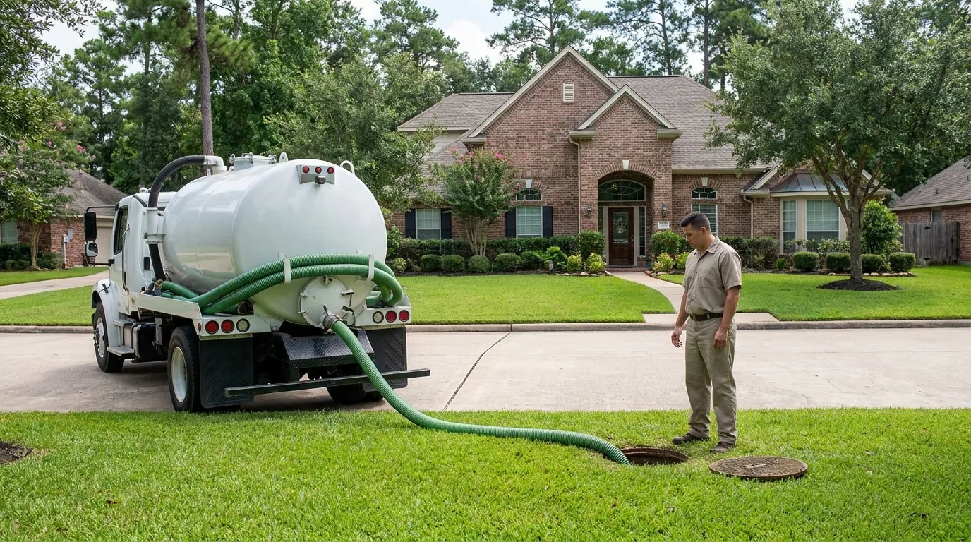 Septic tank being cleaned at a Conroe home